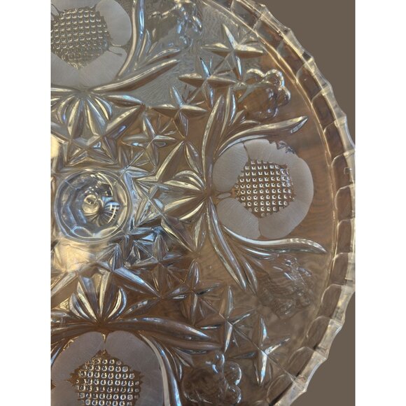 Vintage Cut Glass Cake Stand With Floral & Starburst Design - Picture 6 of 7